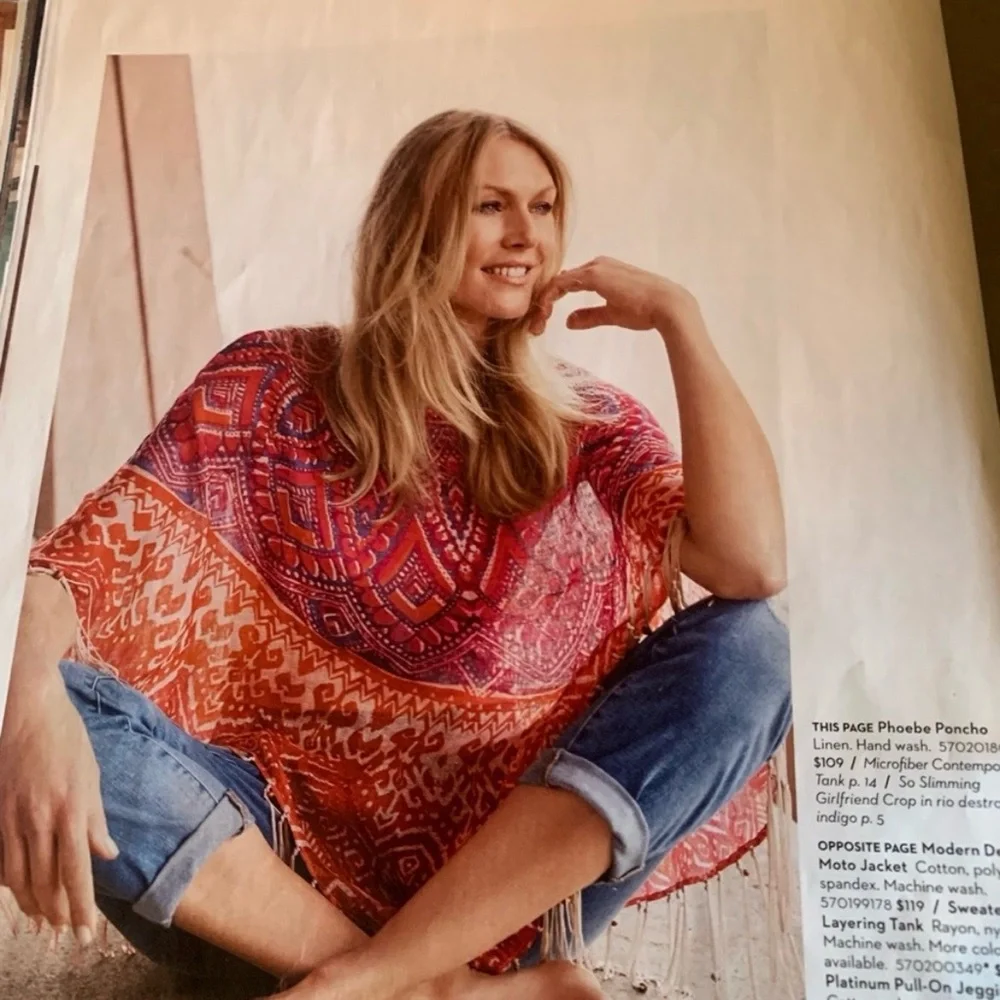 Chico's Phoebe Linen Poncho Multicolor O/S Fringe Lightweight Boho Hipster - Picture 13 of 13